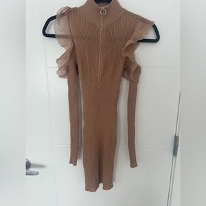 Self-Portrait Alina Ribbed Knit Mini Dress Cold Shoulder Bodycon Zip Front